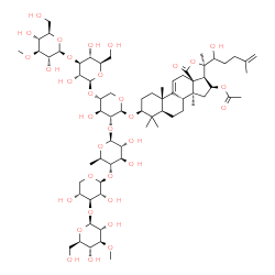 ChemSpider 2D Image | (3beta,16beta)-22-Hydroxy-3-{[3-O-methyl-beta-D-glucopyranosyl-(1->3)-beta-D-glucopyranosyl-(1->4)-[3-O-methyl-beta-D-glucopyranosyl-(1->3)-beta-D-xylopyranosyl-(1->4)-6-deoxy-beta-D-glucopyranosyl-(1
->2)]-beta-D-xylopyranosyl]oxy}-18-oxo-18,20-epoxylanosta-9(11),25-dien-16-yl acetate | C68H108O33