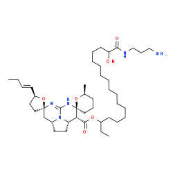 ChemSpider 2D Image | 18-[(3-Aminopropyl)amino]-17-hydroxy-18-oxo-3-octadecanyl (2R,2a'S,3'R,4'S,5S,6''S,8a'R)-5-[(1E)-1-buten-1-yl]-6''-methyl-1',2',2a',3',3'',4,4'',5,5'',6'',8',8a'-dodecahydro-3H,5'H-dispiro[furan-2,7'-
[5,6,8b]triazaacenaphthylene-4',2''-pyran]-3'-carboxylate | C43H75N5O6