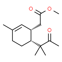 ChemSpider 2D Image | Methyl [(1S,6R)-3-methyl-6-(2-methyl-3-oxo-2-butanyl)-2-cyclohexen-1-yl]acetate | C15H24O3