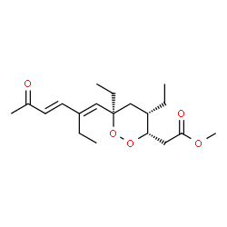 ChemSpider 2D Image | Methyl {(3S,4S,6R)-4,6-diethyl-6-[(1E,3E)-2-ethyl-5-oxo-1,3-hexadien-1-yl]-1,2-dioxan-3-yl}acetate | C19H30O5