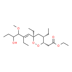 ChemSpider 2D Image | Ethyl {(3S,4S,6R)-4,6-diethyl-6-[(1E)-2-ethyl-4-hydroxy-3-methoxy-1-hexen-1-yl]-1,2-dioxan-3-yl}acetate | C21H38O6