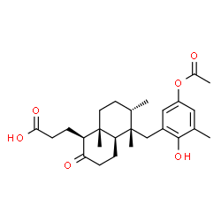 ChemSpider 2D Image | 3-[(1S,4aR,5S,6S,8aR)-5-(5-Acetoxy-2-hydroxy-3-methylbenzyl)-5,6,8a-trimethyl-2-oxodecahydro-1-naphthalenyl]propanoic acid | C26H36O6