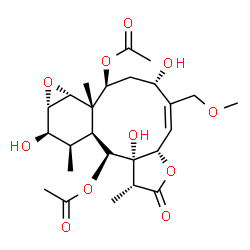 ChemSpider 2D Image | (1R,3aS,4Z,6S,8S,8aS,9R,10S,11R,12R,12aS,13S,13aS)-6,11,13a-Trihydroxy-5-(methoxymethyl)-1,8a,12-trimethyl-2-oxo-1,2,3a,6,7,8,8a,9,10,11,12,12a,13,13a-tetradecahydro-9,10-epoxybenzo[4,5]cyclodeca[1,2-
b]furan-8,13-diyl diacetate | C25H36O11