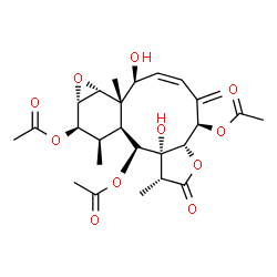 ChemSpider 2D Image | (1R,3aS,4R,6Z,8S,8aS,9R,10S,11R,12R,12aS,13S,13aR)-8,13a-Dihydroxy-1,8a,12-trimethyl-5-methylene-2-oxo-1,2,3a,4,5,8,8a,9,10,11,12,12a,13,13a-tetradecahydro-9,10-epoxybenzo[4,5]cyclodeca[1,2-b]furan-4,
11,13-triyl triacetate | C26H34O11