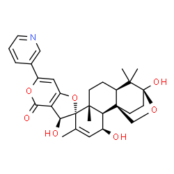 ChemSpider 2D Image | (1'R,2S,2'R,3S,3'S,7'R,10'R,12'S)-3,3',12'-Trihydroxy-5',7',11',11'-tetramethyl-6-(3-pyridinyl)-3H,4H-spiro[furo[3,2-c]pyran-2,6'-[13]oxatetracyclo[10.2.2.0~1,10~.0~2,7~]hexadec[4]en]-4-one | C30H35NO7