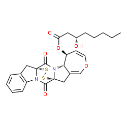 ChemSpider 2D Image | (1R,4S,5S,12R)-2,13-Dioxo-8-oxa-22,23-dithia-3,14-diazahexacyclo[10.9.2.0~1,14~.0~3,12~.0~4,10~.0~15,20~]tricosa-6,9,15,17,19-pentaen-5-yl (3S)-3-hydroxyoctanoate | C26H28N2O6S2