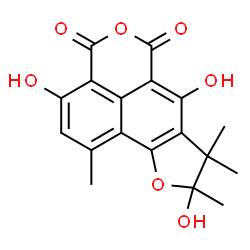 ChemSpider 2D Image | 3,7,9-Trihydroxy-1,8,8,9-tetramethyl-8,9-dihydro-4H,6H-benzo[de]furo[2,3-g]isochromene-4,6-dione | C18H16O7
