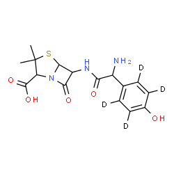 ChemSpider 2D Image | 6-({Amino[4-hydroxy(~2~H_4_)phenyl]acetyl}amino)-3,3-dimethyl-7-oxo-4-thia-1-azabicyclo[3.2.0]heptane-2-carboxylic acid | C16H15D4N3O5S