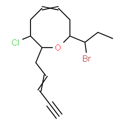 ChemSpider 2D Image | 8-(1-Bromopropyl)-3-chloro-2-(2-penten-4-yn-1-yl)-3,4,7,8-tetrahydro-2H-oxocine | C15H20BrClO