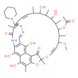 ChemSpider 2D Image | (9Z,19Z,21Z)-2,15,17,27,29-Pentahydroxy-11-methoxy-3,7,12,14,16,18,22-heptamethyl-6,23-dioxo-26-{(E)-[(2E)-(1-piperidinylmethylene)hydrazono]methyl}-8,30-dioxa-24-azatetracyclo[23.3.1.1~4,7~.0~5,28~]t
riaconta-1(29),2,4,9,19,21,25,27-octaen-13-yl acetate | C44H58N4O12