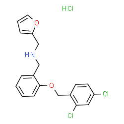 ChemSpider 2D Image | 1-{2-[(2,4-Dichlorobenzyl)oxy]phenyl}-N-(2-furylmethyl)methanamine hydrochloride (1:1) | C19H18Cl3NO2