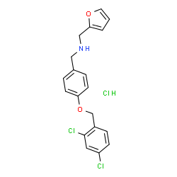 ChemSpider 2D Image | 1-{4-[(2,4-Dichlorobenzyl)oxy]phenyl}-N-(2-furylmethyl)methanamine hydrochloride (1:1) | C19H18Cl3NO2