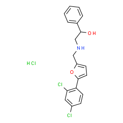 ChemSpider 2D Image | 2-({[5-(2,4-Dichlorophenyl)-2-furyl]methyl}amino)-1-phenylethanol hydrochloride (1:1) | C19H18Cl3NO2