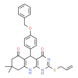 ChemSpider 2D Image | 2-(Allylsulfanyl)-5-[4-(benzyloxy)phenyl]-8,8-dimethyl-5,8,9,10-tetrahydropyrimido[4,5-b]quinoline-4,6(1H,7H)-dione | C29H29N3O3S