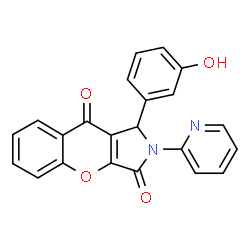 ChemSpider 2D Image | 1-(3-Hydroxyphenyl)-2-(2-pyridinyl)-1,2-dihydrochromeno[2,3-c]pyrrole-3,9-dione | C22H14N2O4