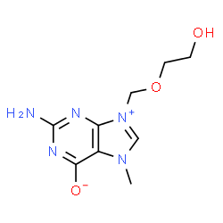 ChemSpider 2D Image | 2-Amino-9-[(2-hydroxyethoxy)methyl]-7-methyl-7H-purin-9-ium-6-olate | C9H13N5O3