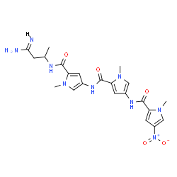 ChemSpider 2D Image | N-[(4Z)-4-Amino-4-imino-2-butanyl]-1-methyl-4-{[(1-methyl-4-{[(1-methyl-4-nitro-1H-pyrrol-2-yl)carbonyl]amino}-1H-pyrrol-2-yl)carbonyl]amino}-1H-pyrrole-2-carboxamide | C22H27N9O5