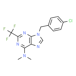 ChemSpider 2D Image | 9-(4-Chlorobenzyl)-N,N-dimethyl-2-(trifluoromethyl)-9H-purin-6-amine | C15H13ClF3N5