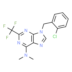ChemSpider 2D Image | 9-(2-Chlorobenzyl)-N,N-dimethyl-2-(trifluoromethyl)-9H-purin-6-amine | C15H13ClF3N5
