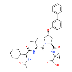 ChemSpider 2D Image | N-[(2S)-2-Acetamido-2-cyclohexylacetyl]-L-valyl-(4R)-4-(3-biphenylyloxy)-N-(1-carboxycyclopropyl)-L-prolinamide | C36H46N4O7