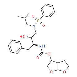 ChemSpider 2D Image | Hexahydrofuro[2,3-b]furan-3-yl {(2S,3R)-3-hydroxy-4-[isobutyl(phenylsulfonyl)amino]-1-phenyl-2-butanyl}carbamate | C27H36N2O7S