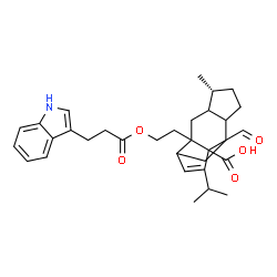 ChemSpider 2D Image | (5R)-9-Formyl-2-(2-{[3-(1H-indol-3-yl)propanoyl]oxy}ethyl)-13-isopropyl-5-methyltetracyclo[7.4.0.0~2,11~.0~4,8~]tridec-12-ene-1-carboxylic acid | C32H39NO5