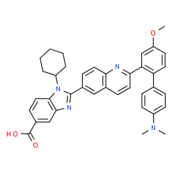 ChemSpider 2D Image | 1-Cyclohexyl-2-{2-[4'-(dimethylamino)-4-methoxy-2-biphenylyl]-6-quinolinyl}-1H-benzimidazole-5-carboxylic acid | C38H36N4O3