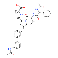 ChemSpider 2D Image | N-[(2S)-2-Acetamido-2-cyclohexylacetyl]-L-valyl-(4R)-4-[(3'-acetamido-3-biphenylyl)oxy]-N-(1-carboxycyclopropyl)prolinamide | C38H49N5O8