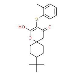 ChemSpider 2D Image | 9-tert-butyl-2-hydroxy-3-[(2-methylphenyl)sulfanyl]-1-oxaspiro[5.5]undec-2-en-4-one | C21H28O3S