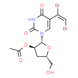 ChemSpider 2D Image | 2'-O-Acetyl-3'-deoxy-5-[(E)-1,2-dibromovinyl]uridine | C13H14Br2N2O6