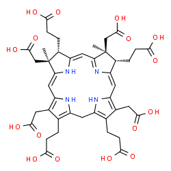 ChemSpider 2D Image | 3,3',3'',3'''-[(7S,8S,12S,13S)-3,8,13,17-Tetrakis(carboxymethyl)-8,13-dimethyl-7,8,12,13,20,24-hexahydroporphyrin-2,7,12,18-tetrayl]tetrapropanoic acid | C42H48N4O16