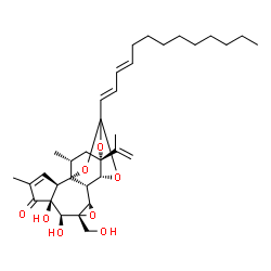 ChemSpider 2D Image | (1R,2R,6S,7S,8R,10S,11S,12R,16R,18R)-6,7-Dihydroxy-8-(hydroxymethyl)-16-isopropenyl-4,18-dimethyl-14-[(1E,3E)-1,3-tridecadien-1-yl]-9,13,15,19-tetraoxahexacyclo[12.4.1.0~1,11~.0~2,6~.0~8,10~.0~12,16~]
nonadec-3-en-5-one | C34H48O8
