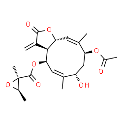 ChemSpider 2D Image | (3aS,4R,7S,9S,11aR)-9-Acetoxy-7-hydroxy-6,10-dimethyl-3-methylene-2-oxo-2,3,3a,4,7,8,9,11a-octahydrocyclodeca[b]furan-4-yl (2R,3R)-2,3-dimethyl-2-oxiranecarboxylate | C22H28O8