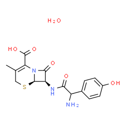 ChemSpider 2D Image | (6R,7R)-7-{[Amino(4-hydroxyphenyl)acetyl]amino}-3-methyl-8-oxo-5-thia-1-azabicyclo[4.2.0]oct-2-ene-2-carboxylic acid hydrate (1:1) | C16H19N3O6S