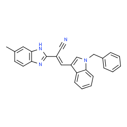 ChemSpider 2D Image | (2E)-3-(1-Benzyl-1H-indol-3-yl)-2-(5-methyl-1H-benzimidazol-2-yl)acrylonitrile | C26H20N4