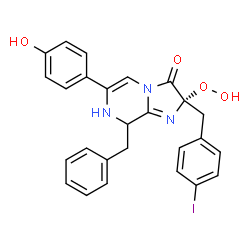ChemSpider 2D Image | (2S)-8-Benzyl-2-hydroperoxy-6-(4-hydroxyphenyl)-2-(4-iodobenzyl)-7,8-dihydroimidazo[1,2-a]pyrazin-3(2H)-one | C26H22IN3O4