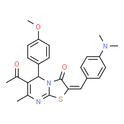 ChemSpider 2D Image | (2E)-6-Acetyl-2-[4-(dimethylamino)benzylidene]-5-(4-methoxyphenyl)-7-methyl-5H-[1,3]thiazolo[3,2-a]pyrimidin-3(2H)-one | C25H25N3O3S