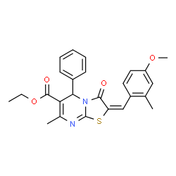 ChemSpider 2D Image | Ethyl (2E)-2-(4-methoxy-2-methylbenzylidene)-7-methyl-3-oxo-5-phenyl-2,3-dihydro-5H-[1,3]thiazolo[3,2-a]pyrimidine-6-carboxylate | C25H24N2O4S