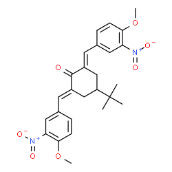 ChemSpider 2D Image | (2E,6E)-2,6-Bis(4-methoxy-3-nitrobenzylidene)-4-(2-methyl-2-propanyl)cyclohexanone | C26H28N2O7
