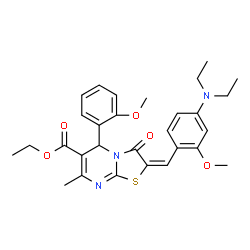 ChemSpider 2D Image | Ethyl (2E)-2-[4-(diethylamino)-2-methoxybenzylidene]-5-(2-methoxyphenyl)-7-methyl-3-oxo-2,3-dihydro-5H-[1,3]thiazolo[3,2-a]pyrimidine-6-carboxylate | C29H33N3O5S