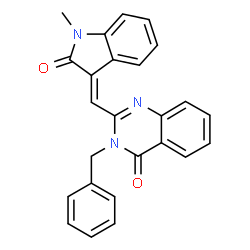 ChemSpider 2D Image | 3-Benzyl-2-[(E)-(1-methyl-2-oxo-1,2-dihydro-3H-indol-3-ylidene)methyl]-4(3H)-quinazolinone | C25H19N3O2