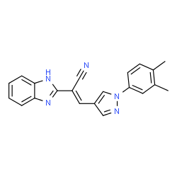 ChemSpider 2D Image | (2E)-2-(1H-Benzimidazol-2-yl)-3-[1-(3,4-dimethylphenyl)-1H-pyrazol-4-yl]acrylonitrile | C21H17N5