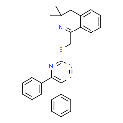 ChemSpider 2D Image | 1-{[(5,6-Diphenyl-1,2,4-triazin-3-yl)sulfanyl]methyl}-3,3-dimethyl-3,4-dihydroisoquinoline | C27H24N4S