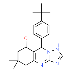ChemSpider 2D Image | 6,6-Dimethyl-9-[4-(2-methyl-2-propanyl)phenyl]-5,6,7,9-tetrahydro[1,2,4]triazolo[5,1-b]quinazolin-8(1H)-one | C21H26N4O