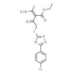 ChemSpider 2D Image | Ethyl (2E)-3-amino-2-({[5-(4-chlorophenyl)-1,3,4-oxadiazol-2-yl]sulfanyl}acetyl)-2-butenoate | C16H16ClN3O4S