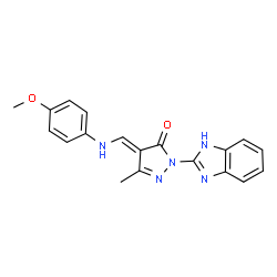 ChemSpider 2D Image | (4E)-2-(1H-Benzimidazol-2-yl)-4-{[(4-methoxyphenyl)amino]methylene}-5-methyl-2,4-dihydro-3H-pyrazol-3-one | C19H17N5O2