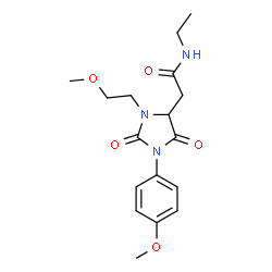 ChemSpider 2D Image | N-ethyl-2-(3-(2-methoxyethyl)-1-(4-methoxyphenyl)-2,5-dioxoimidazolidin-4-yl)acetamide | C17H23N3O5