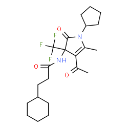 ChemSpider 2D Image | N-[4-Acetyl-1-cyclopentyl-5-methyl-2-oxo-3-(trifluoromethyl)-2,3-dihydro-1H-pyrrol-3-yl]-3-cyclohexylpropanamide | C22H31F3N2O3