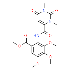ChemSpider 2D Image | Methyl 2-{[(1,3-dimethyl-2,6-dioxo-1,2,3,6-tetrahydro-4-pyrimidinyl)carbonyl]amino}-3,4,5-trimethoxybenzoate | C18H21N3O8