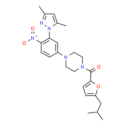 ChemSpider 2D Image | {4-[3-(3,5-Dimethyl-1H-pyrazol-1-yl)-4-nitrophenyl]-1-piperazinyl}(5-isobutyl-2-furyl)methanone | C24H29N5O4